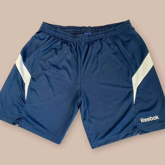 Reebok Athletic Workout Training Gym Shorts Activewear Jersey Size XL Navy White - Picture 1 of 12